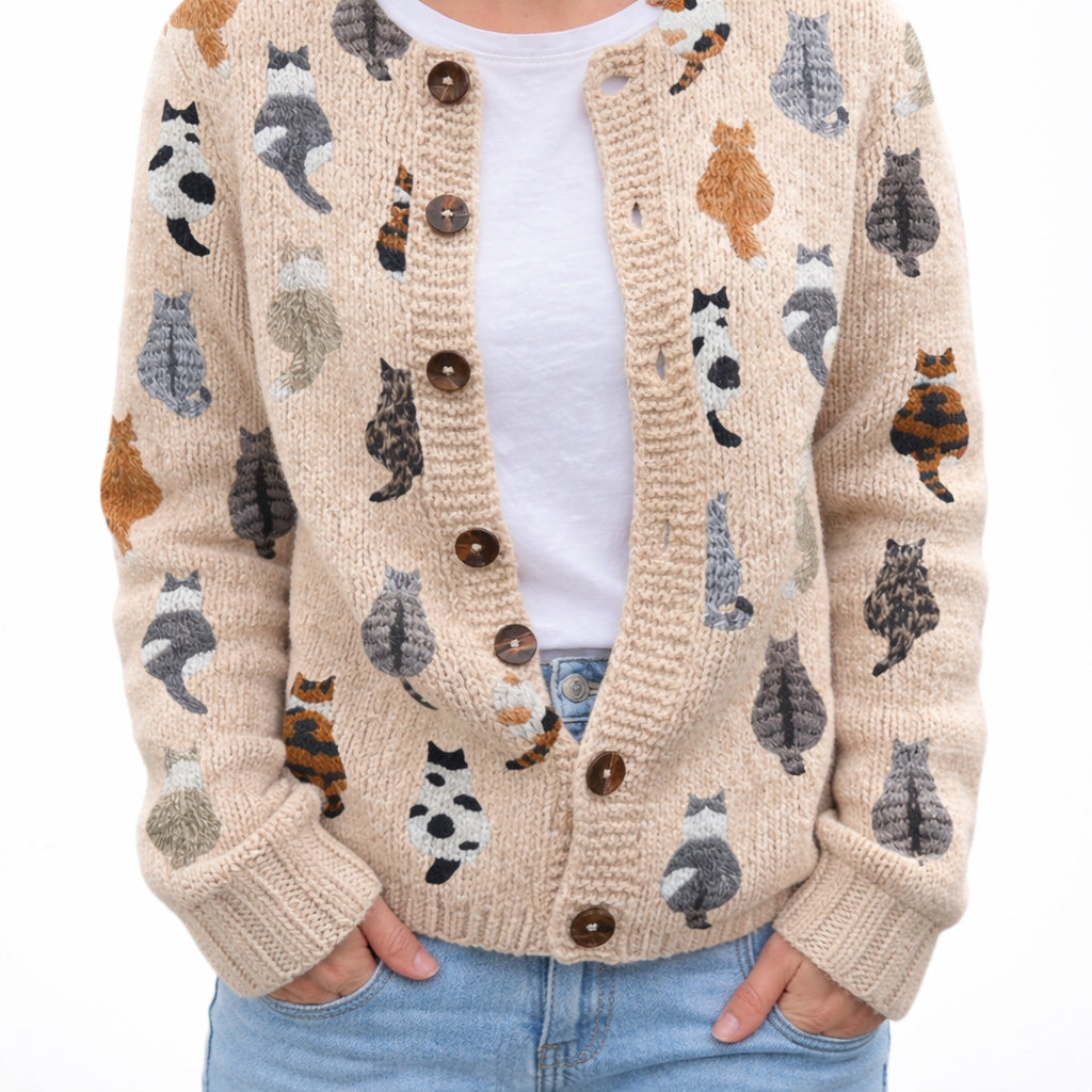 Vessina™ アートな猫柄カーディガン