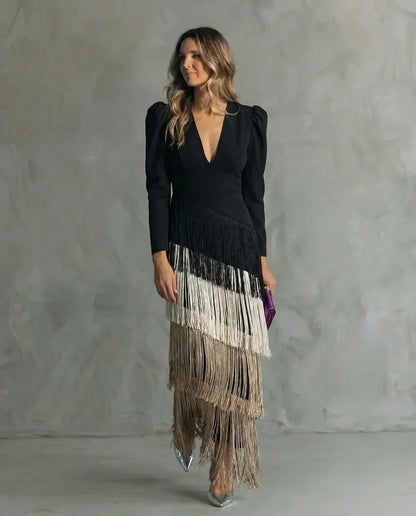 Sienna™ フリンジ袖のエレガントドレス
